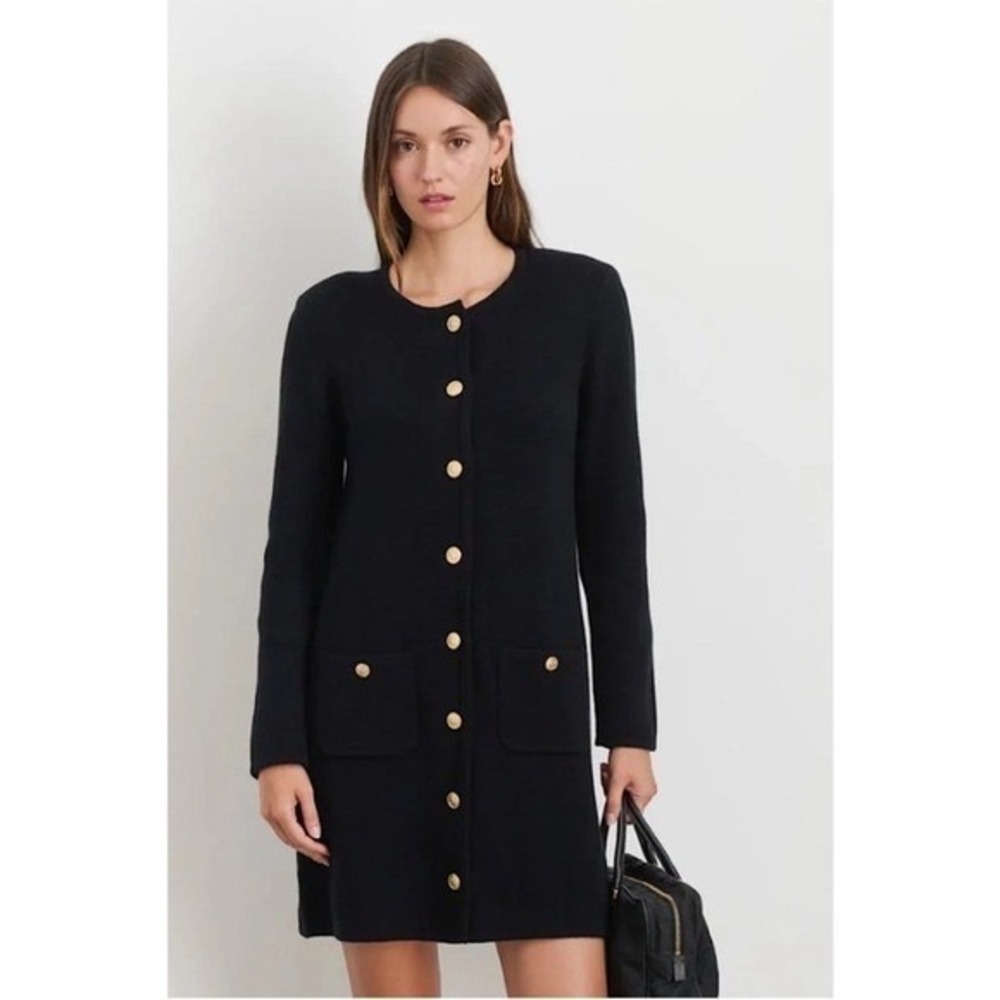 ALEX MILL Paris Sweater Dress Black Button Front Size XL‎ NWT